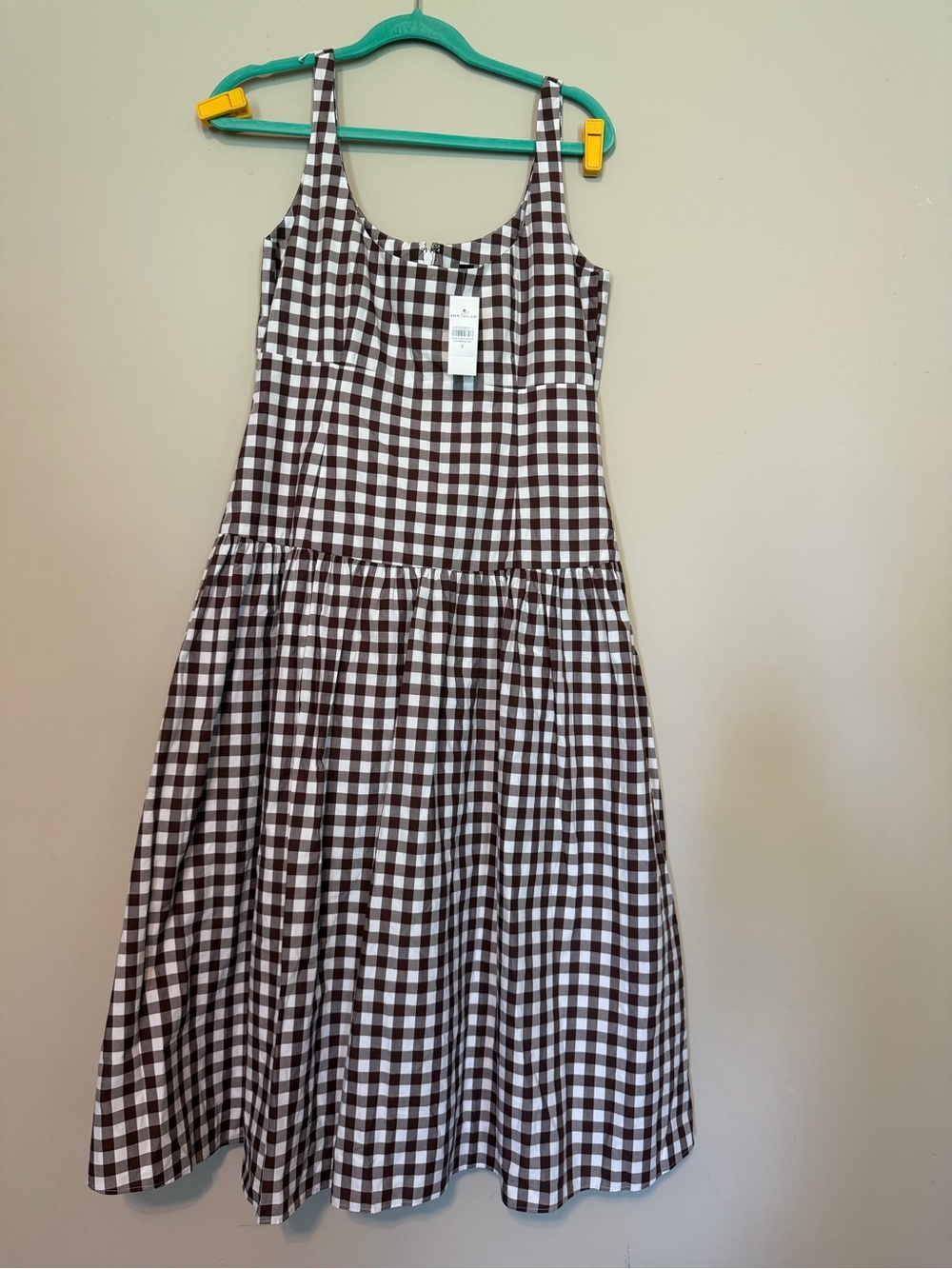 Brown and White Gingham Drop Waist Cotton Dress